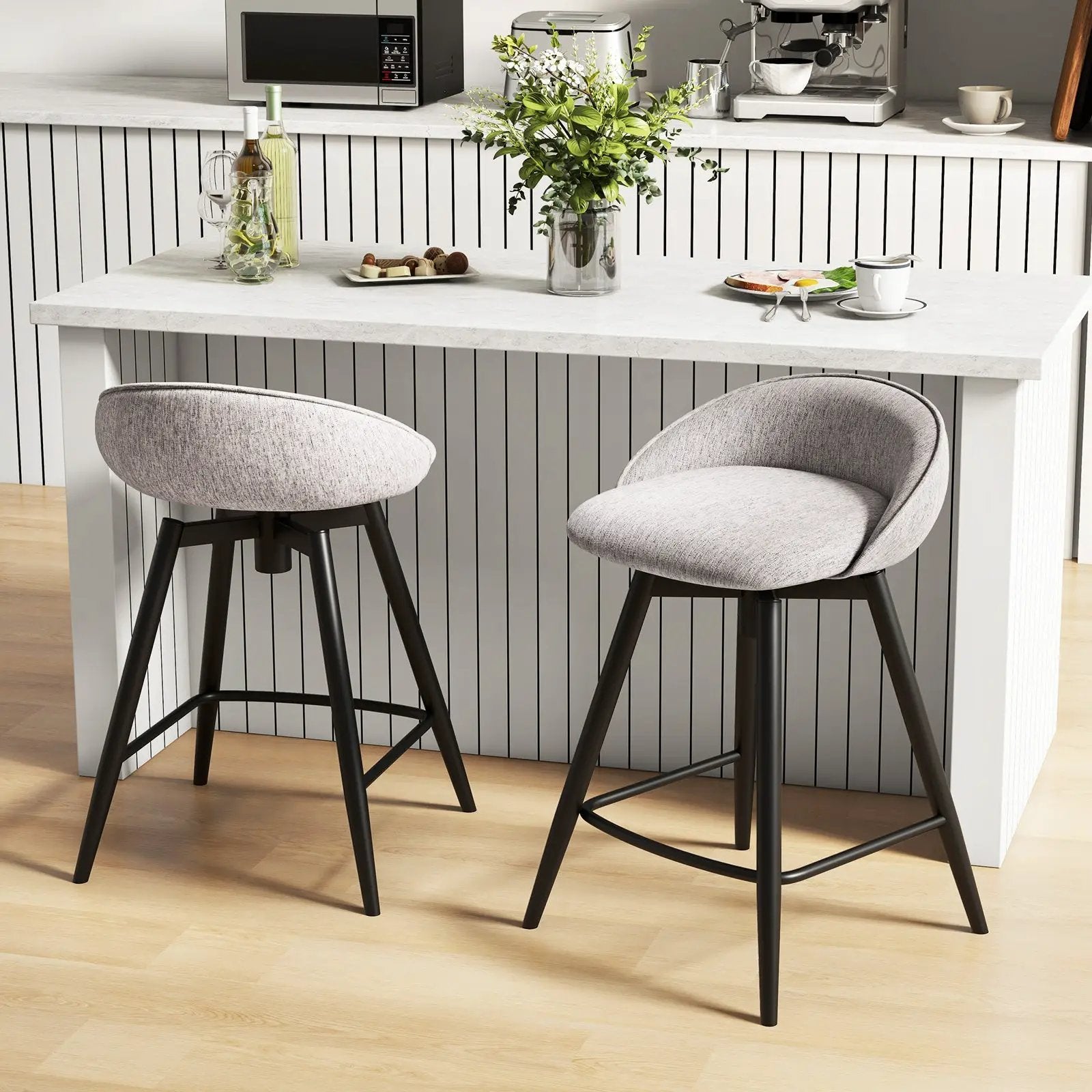 Upholstered Bar Stools Set of 2 with Footrest and Backrest by DirectDeals