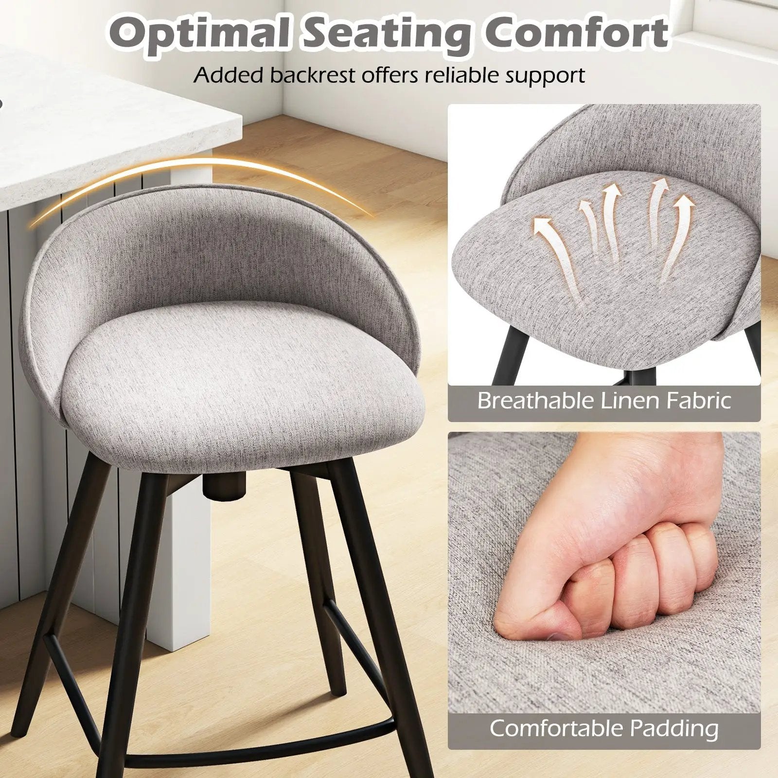Upholstered Bar Stools Set of 2 with Footrest and Backrest by DirectDeals
