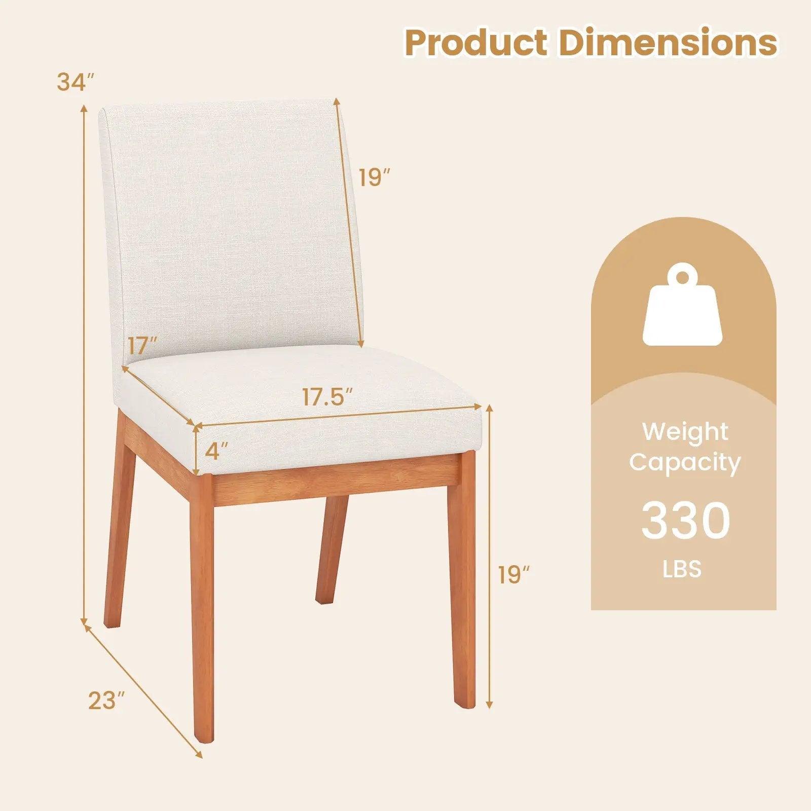 Upholstered Dining Chairs Set of 2 Kitchen Armless Side Chairs with Rubber Wood Legs-Beige by DirectDeals