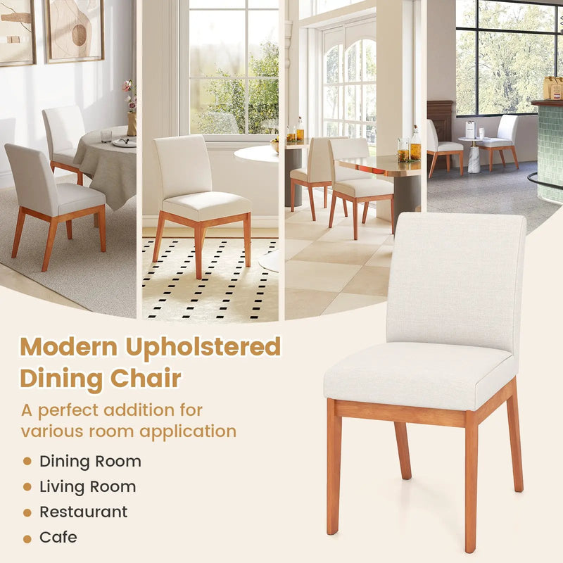 Upholstered Dining Chairs Set of 2 Kitchen Armless Side Chairs with Rubber Wood Legs-Beige by DirectDeals