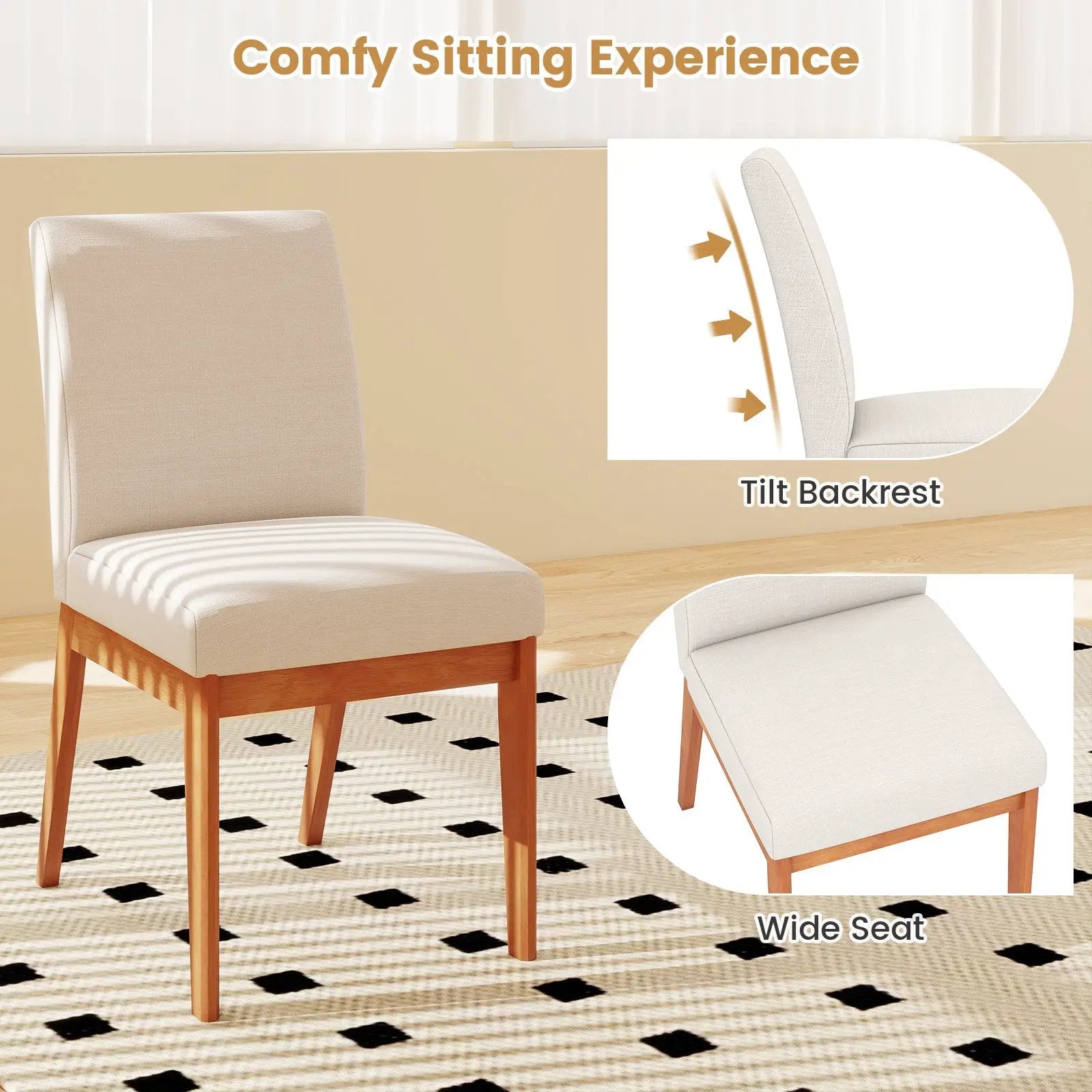 Upholstered Dining Chairs Set of 2 Kitchen Armless Side Chairs with Rubber Wood Legs-Beige by DirectDeals