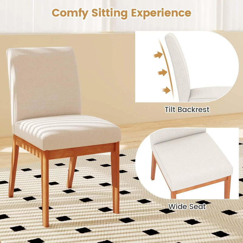 Upholstered Dining Chairs Set of 2 Kitchen Armless Side Chairs with Rubber Wood Legs-Beige by DirectDeals
