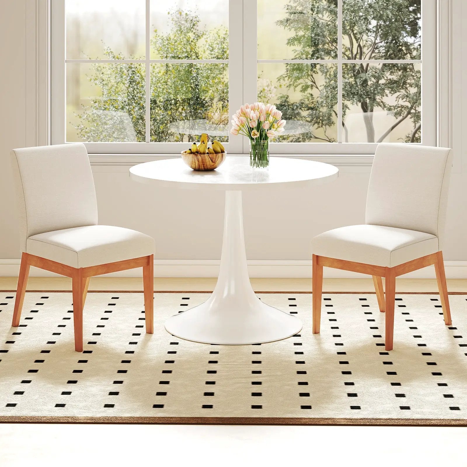 Upholstered Dining Chairs Set of 2 Kitchen Armless Side Chairs with Rubber Wood Legs-Beige by DirectDeals