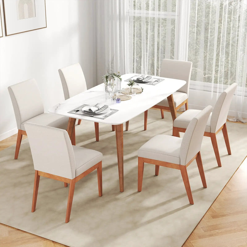 Upholstered Dining Chairs Set of 2 Kitchen Armless Side Chairs with Rubber Wood Legs-Beige by DirectDeals
