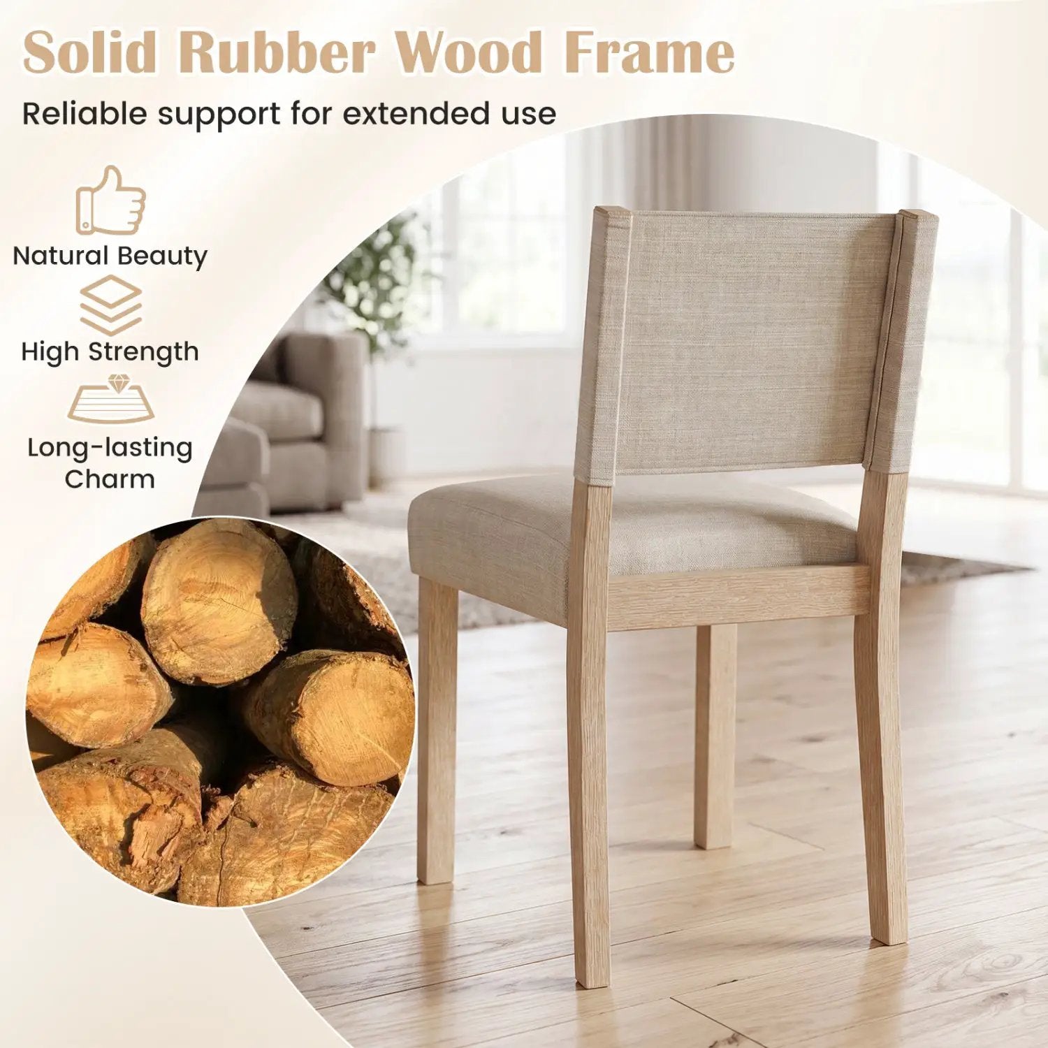 Upholstered Dining Chairs Set of 2 with Rubber Wood Legs by DirectDeals