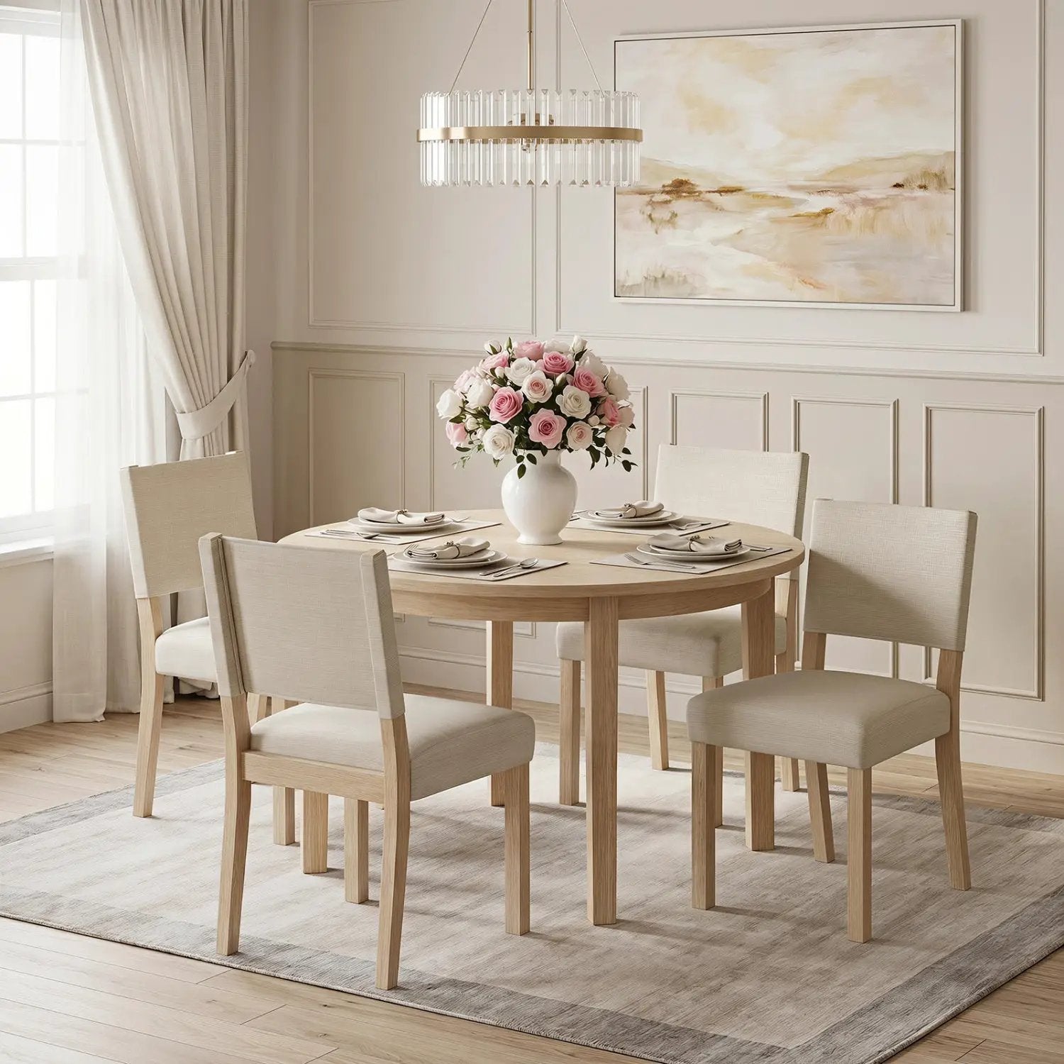 Upholstered Dining Chairs Set of 4 with Rubber Wood Legs by DirectDeals
