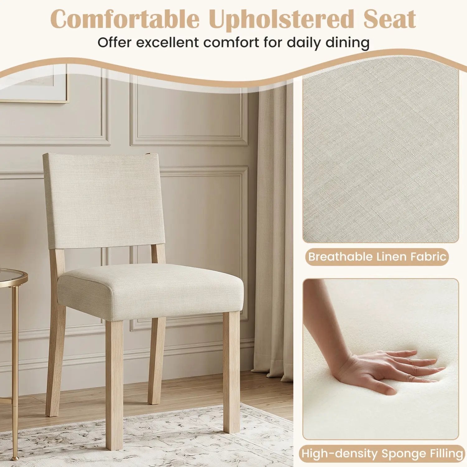 Upholstered Dining Chairs Set of 4 with Rubber Wood Legs by DirectDeals