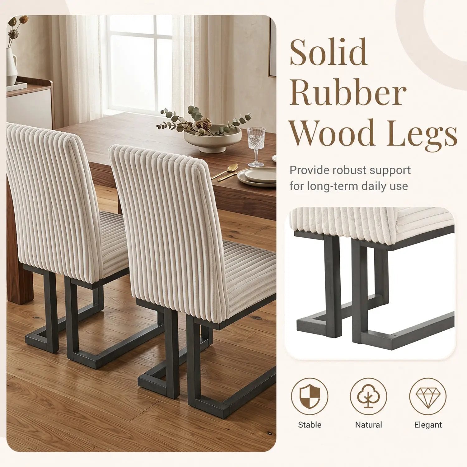 Upholstered Dining Chairs Set of 2 with Rubber Wood Legs by DirectDeals