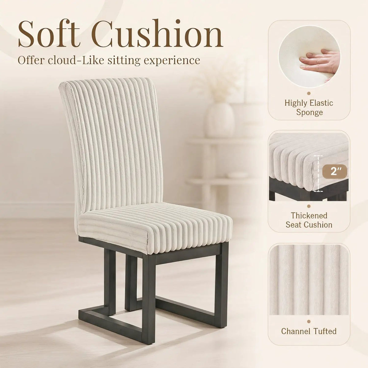 Upholstered Dining Chairs Set of 2 with Rubber Wood Legs by DirectDeals