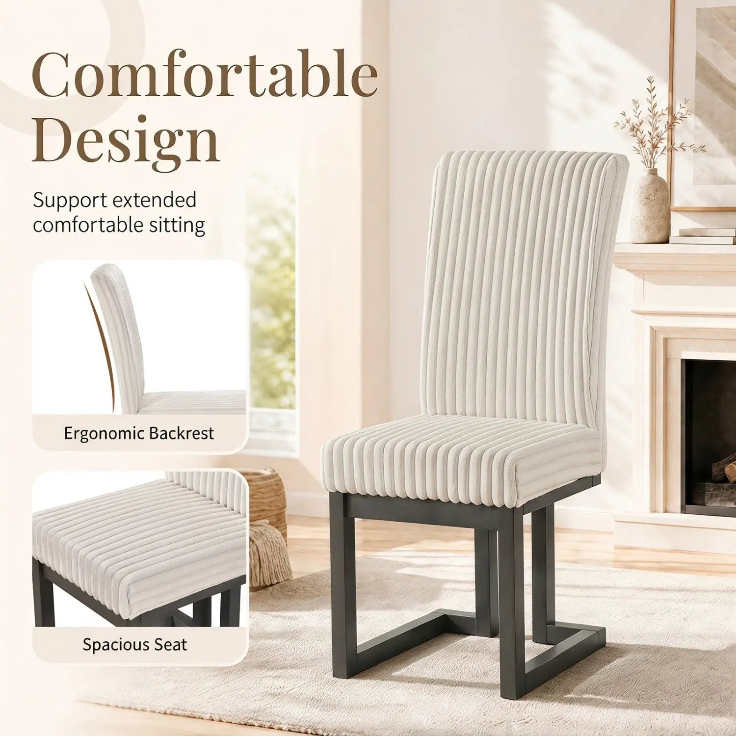 Upholstered Dining Chairs Set of 2 with Rubber Wood Legs by DirectDeals
