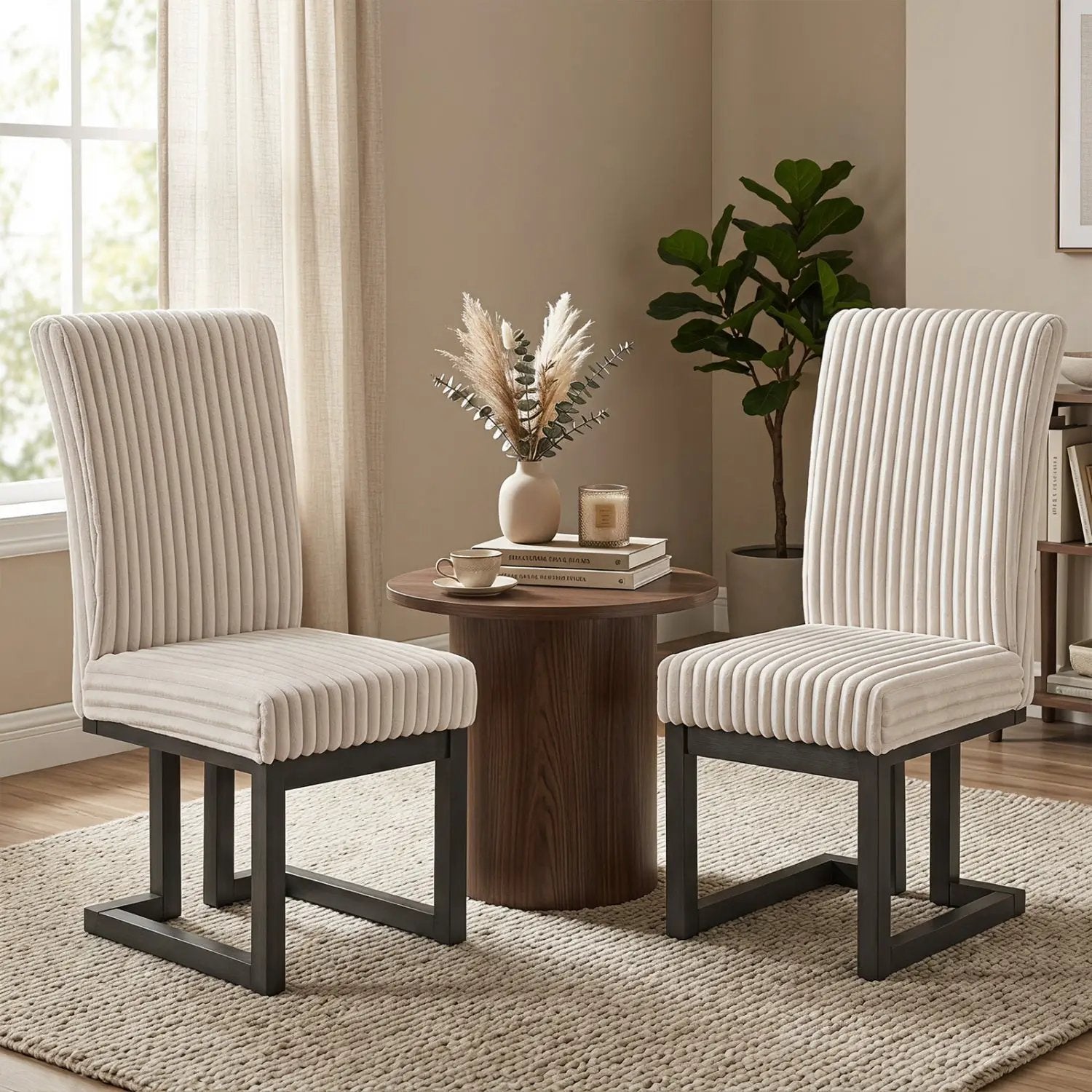 Upholstered Dining Chairs Set of 2 with Rubber Wood Legs by DirectDeals