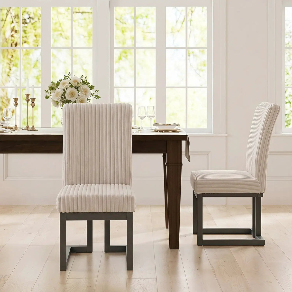 Upholstered Dining Chairs Set of 2 with Rubber Wood Legs by DirectDeals