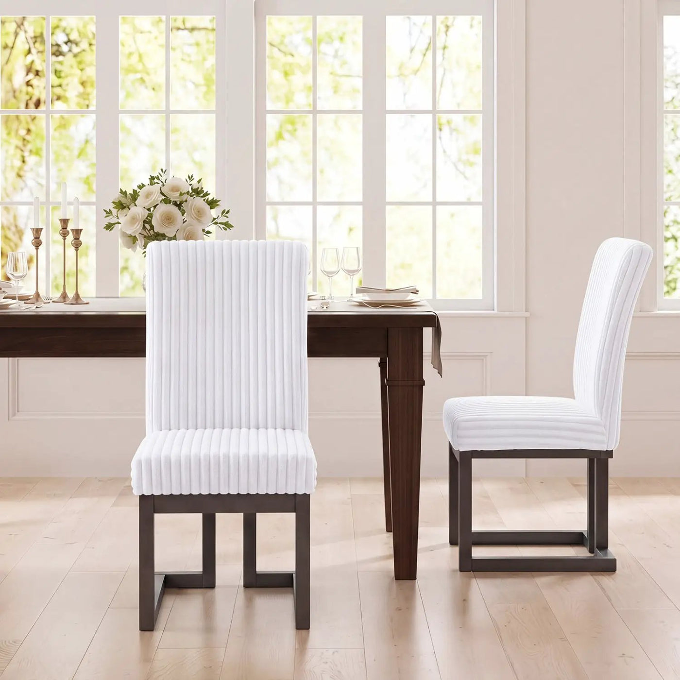 Upholstered Dining Chairs Set of 2 with Rubber Wood Legs by DirectDeals
