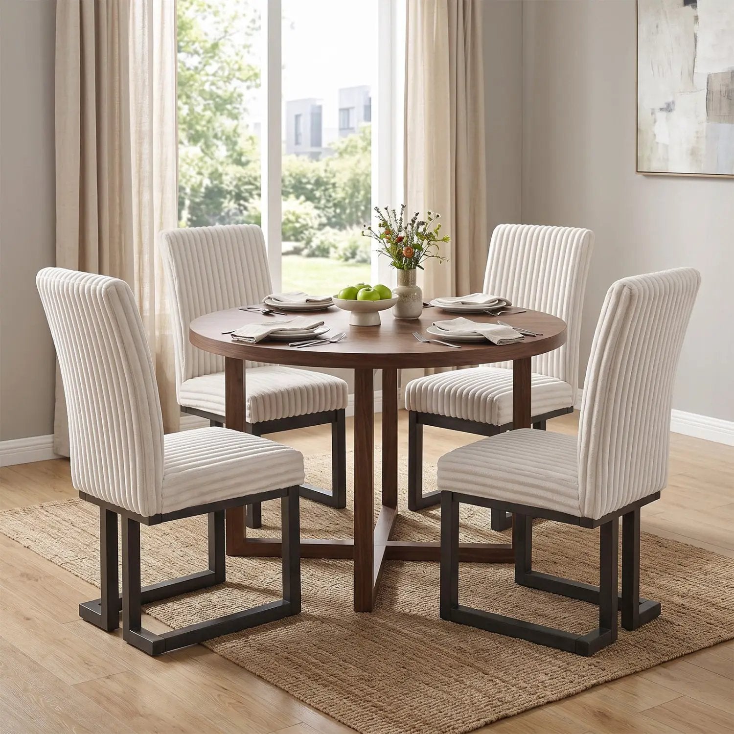 Upholstered Dining Chairs Set of 4 with Rubber Wood Legs by DirectDeals
