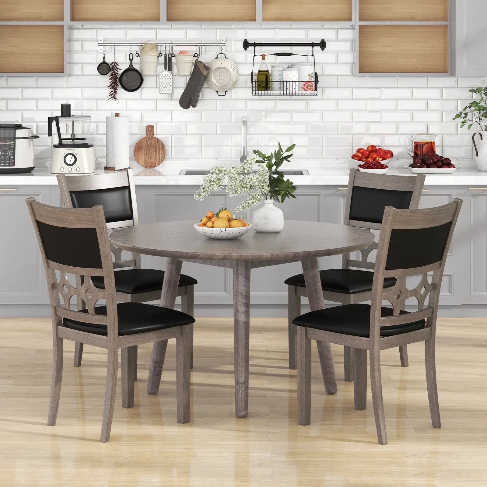 Upholstered Dining Chair Set of 2 with Padded Backrest and Seat-Gray by DirectDeals