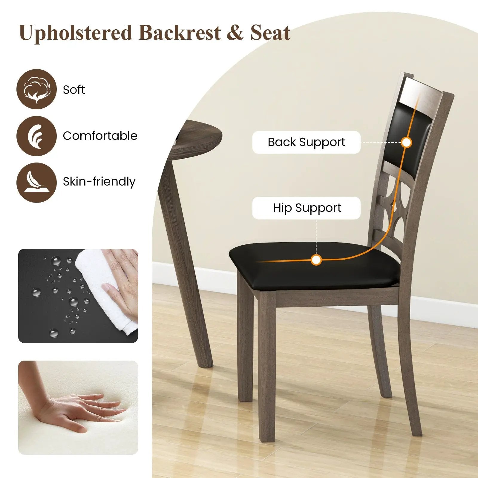 Upholstered Dining Chair Set of 2 with Padded Backrest and Seat-Gray by DirectDeals
