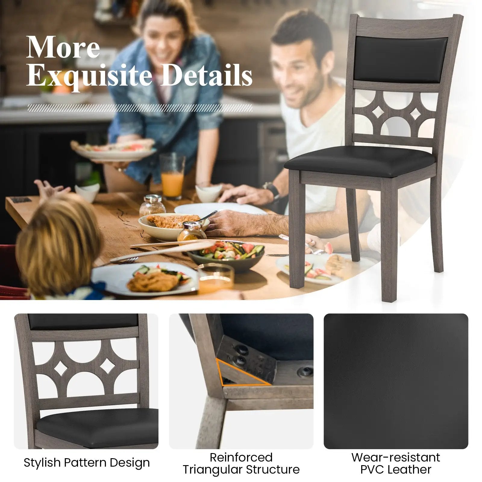Upholstered Dining Chair Set of 2 with Padded Backrest and Seat-Gray by DirectDeals