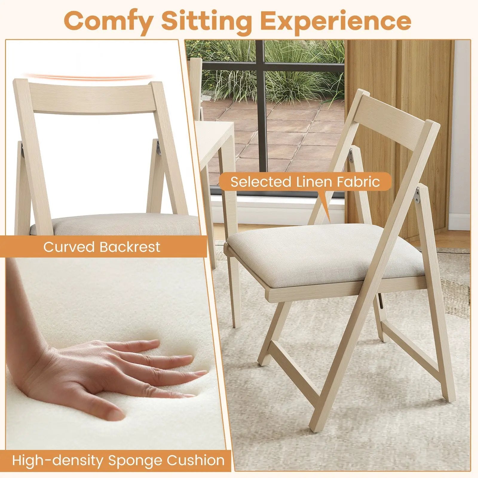 Folding Upholstered Dining Chair Set of 4 with Curved Backrest by DirectDeals