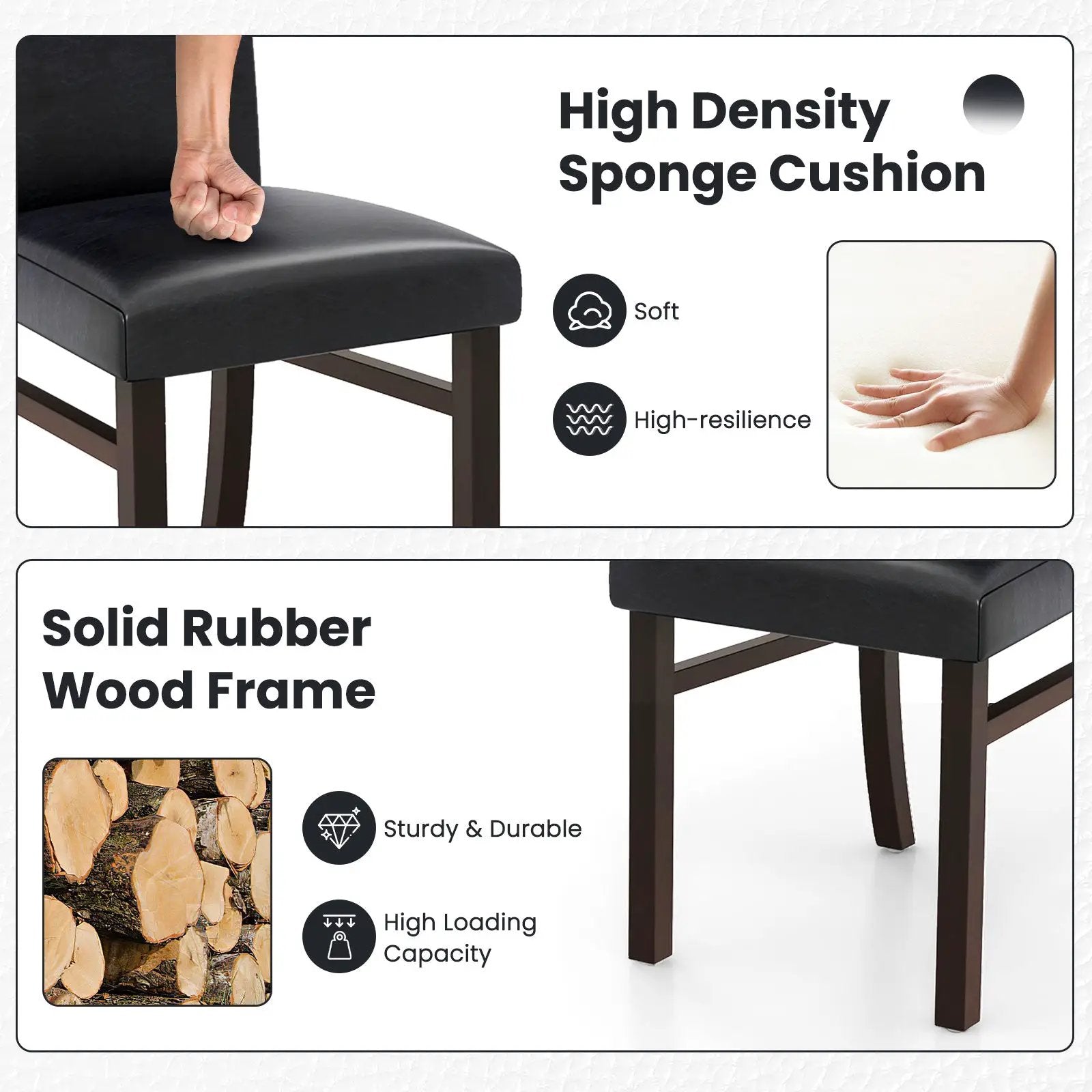 Upholstered Dining Chairs Set of 2 with Solid Rubber Wood Legs by DirectDeals