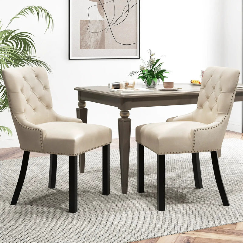 Upholstered Dining Chairs Set of 2 Tufted Wingback Chairs with Rubber Wood Legs by DirectDeals