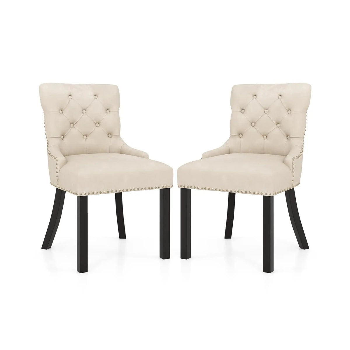 Upholstered Dining Chairs Set of 2 Tufted Wingback Chairs with Rubber Wood Legs by DirectDeals