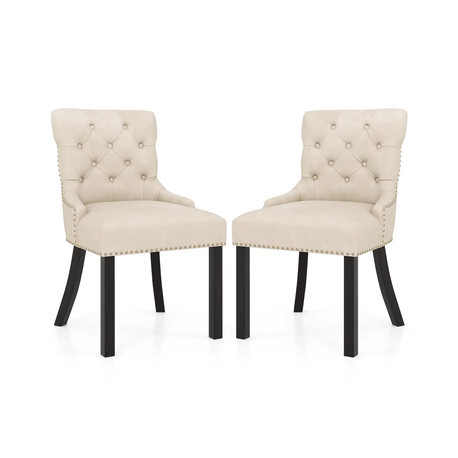 Upholstered Dining Chairs Set of 2 Tufted Wingback Chairs with Rubber Wood Legs by DirectDeals