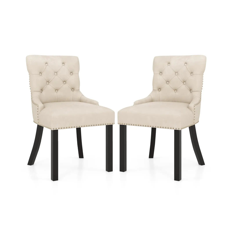 Upholstered Dining Chairs Set of 2 Tufted Wingback Chairs with Rubber Wood Legs by DirectDeals
