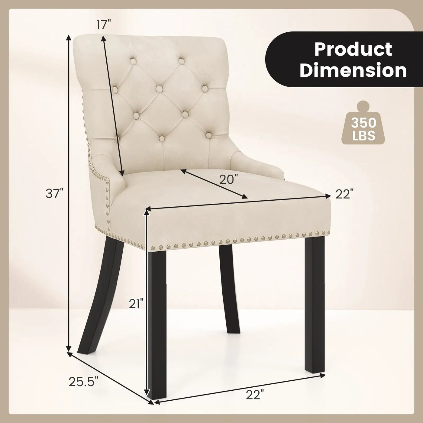 Upholstered Dining Chairs Set of 2 Tufted Wingback Chairs with Rubber Wood Legs by DirectDeals