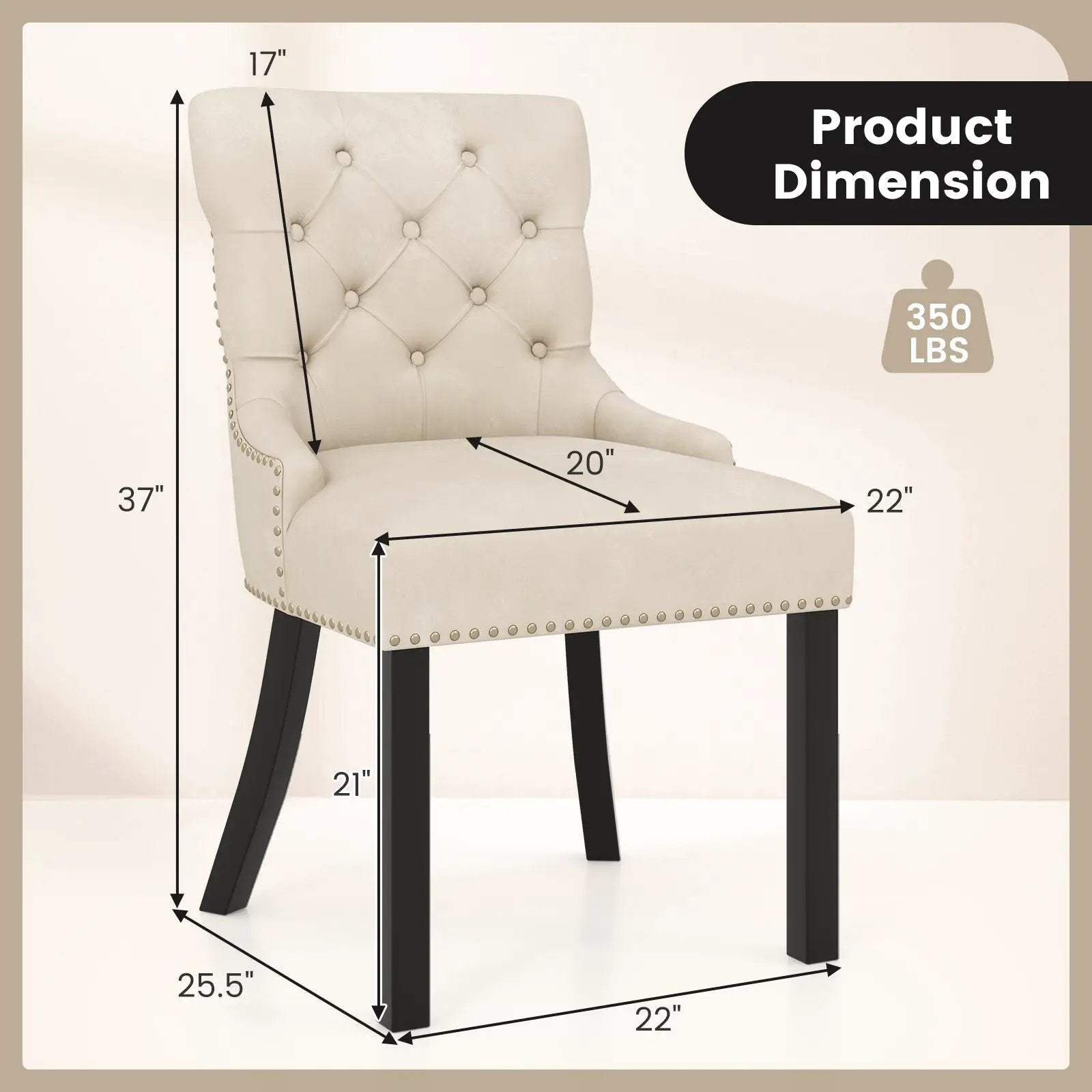 Upholstered Dining Chairs Set of 2 Tufted Wingback Chairs with Rubber Wood Legs by DirectDeals