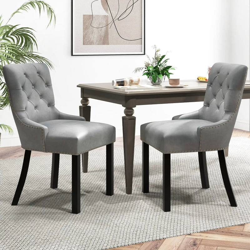 Upholstered Dining Chairs Set of 2 Tufted Wingback Chairs with Rubber Wood Legs by DirectDeals