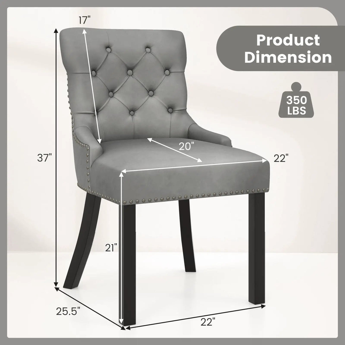 Upholstered Dining Chairs Set of 2 Tufted Wingback Chairs with Rubber Wood Legs by DirectDeals