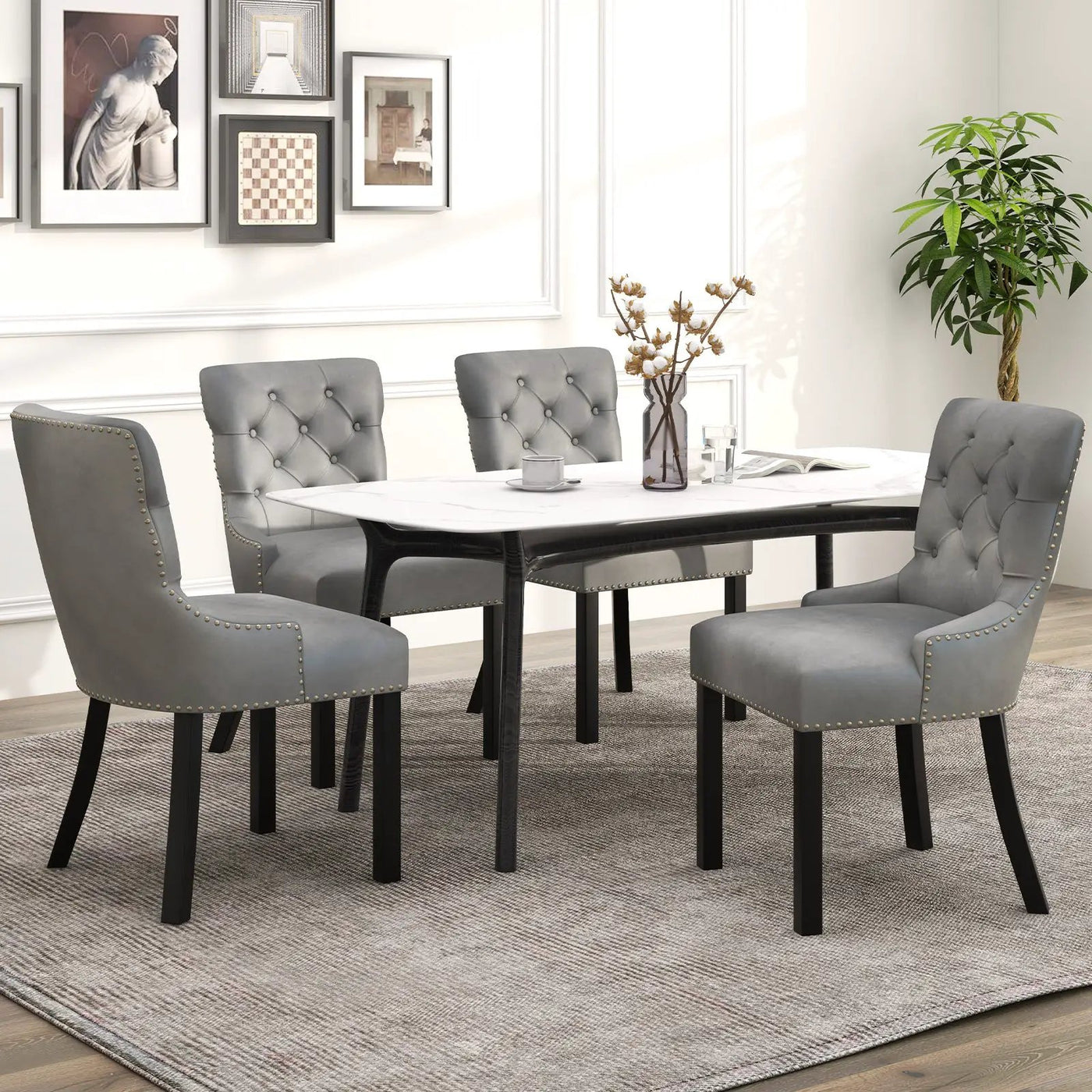 Upholstered Dining Chairs Set of 2 Tufted Wingback Chairs with Rubber Wood Legs by DirectDeals