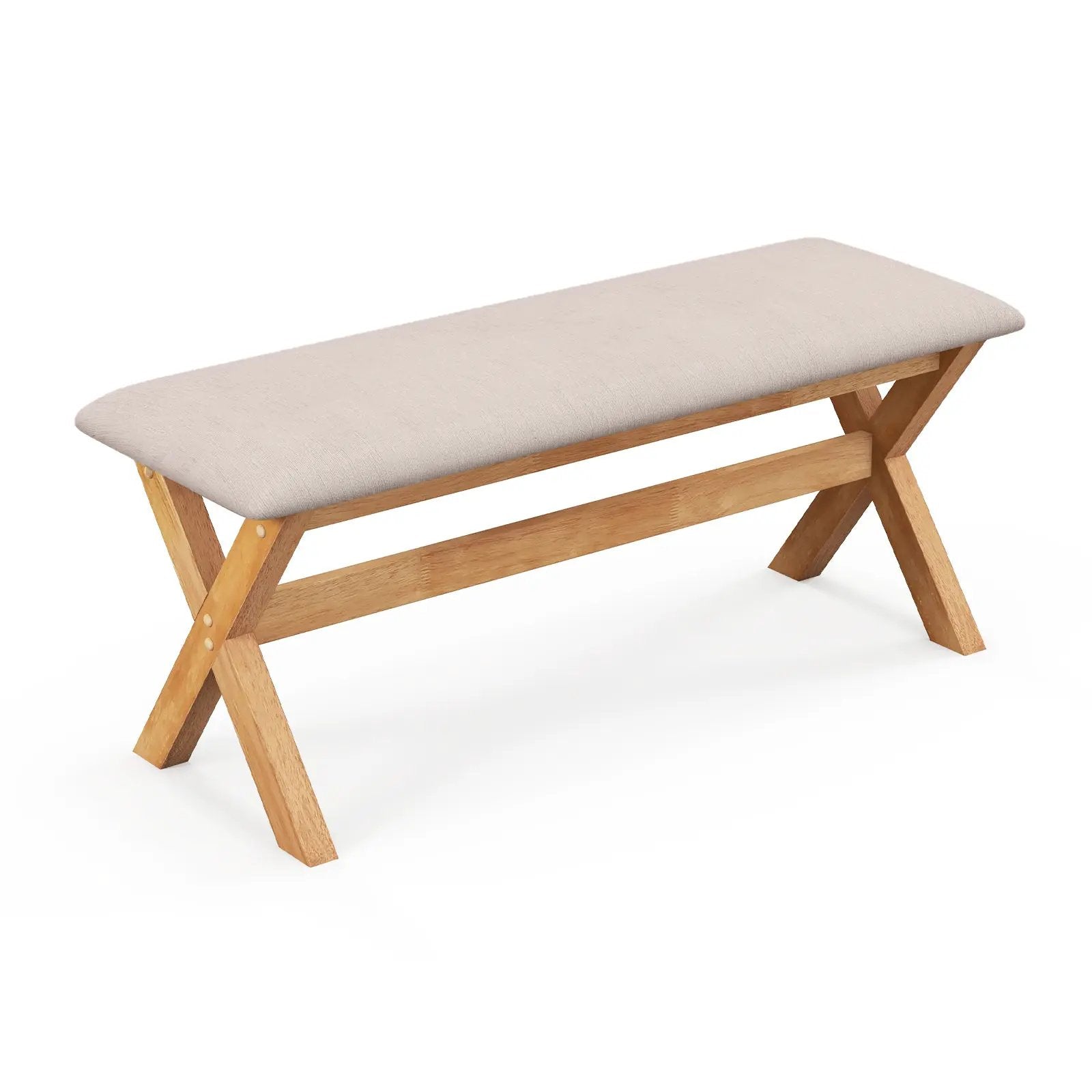 Upholstered Entryway Bench Rubber Wood Bench with Thick Padded Seat-Natural by DirectDeals
