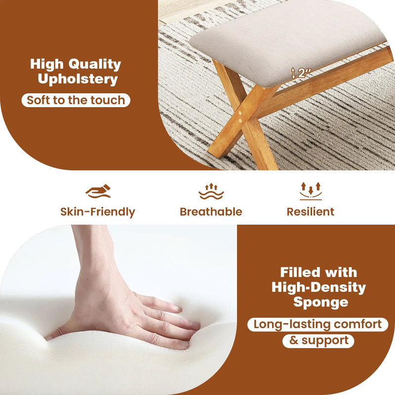 Upholstered Entryway Bench Rubber Wood Bench with Thick Padded Seat-Natural by DirectDeals