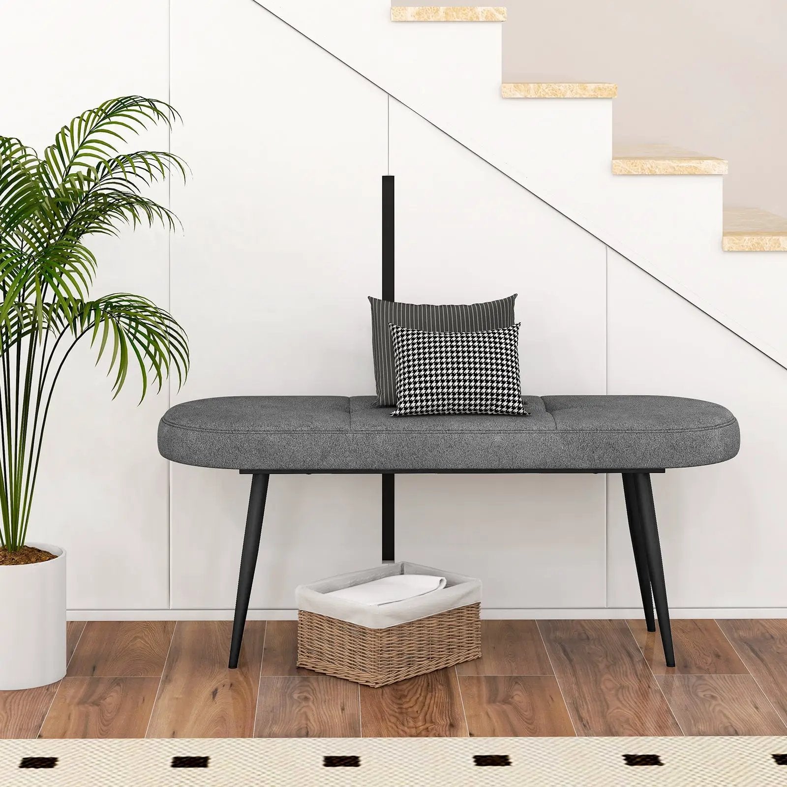 47 Inch Upholstered Entryway Bench with Heavy-duty Metal Frame by DirectDeals