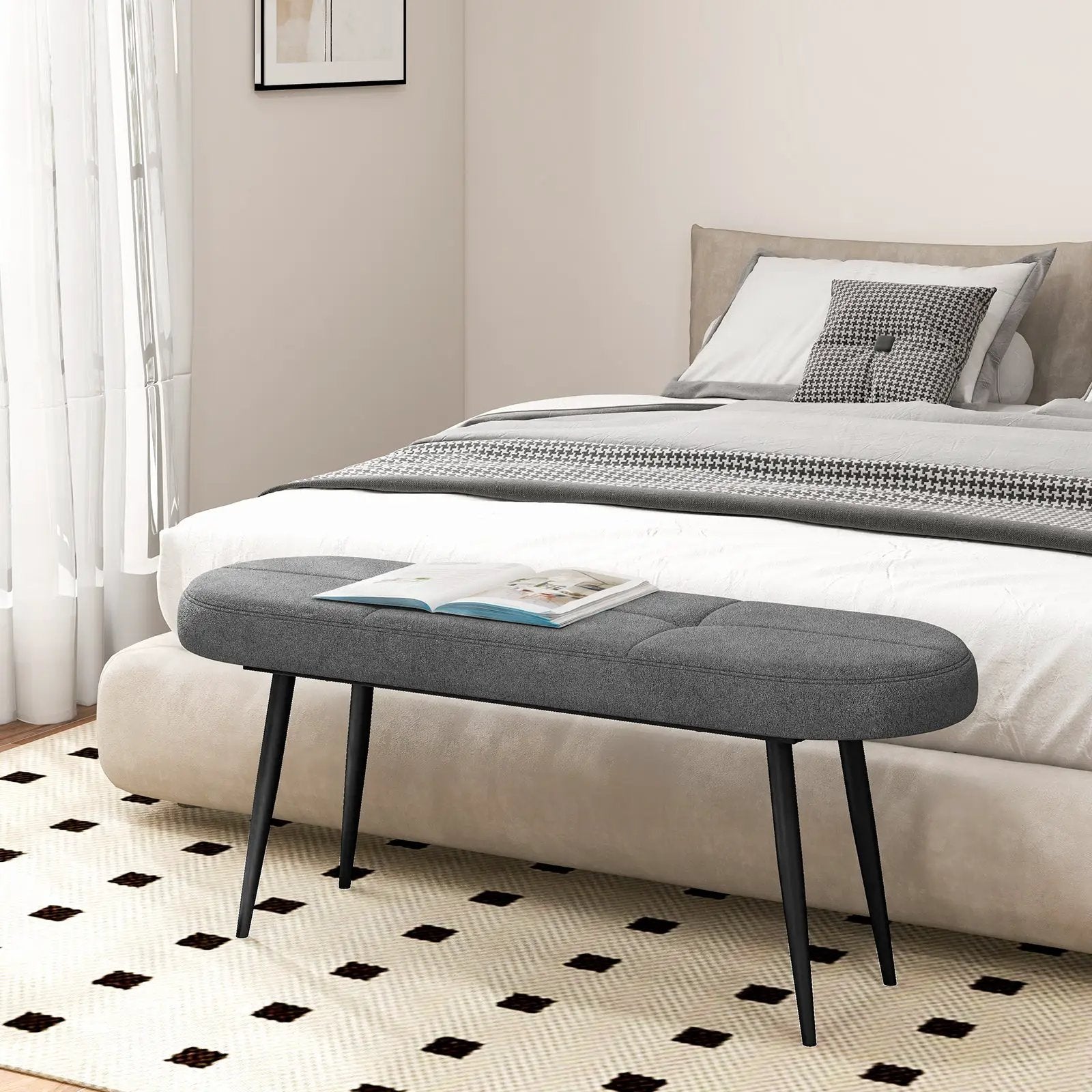 47 Inch Upholstered Entryway Bench with Heavy-duty Metal Frame by DirectDeals