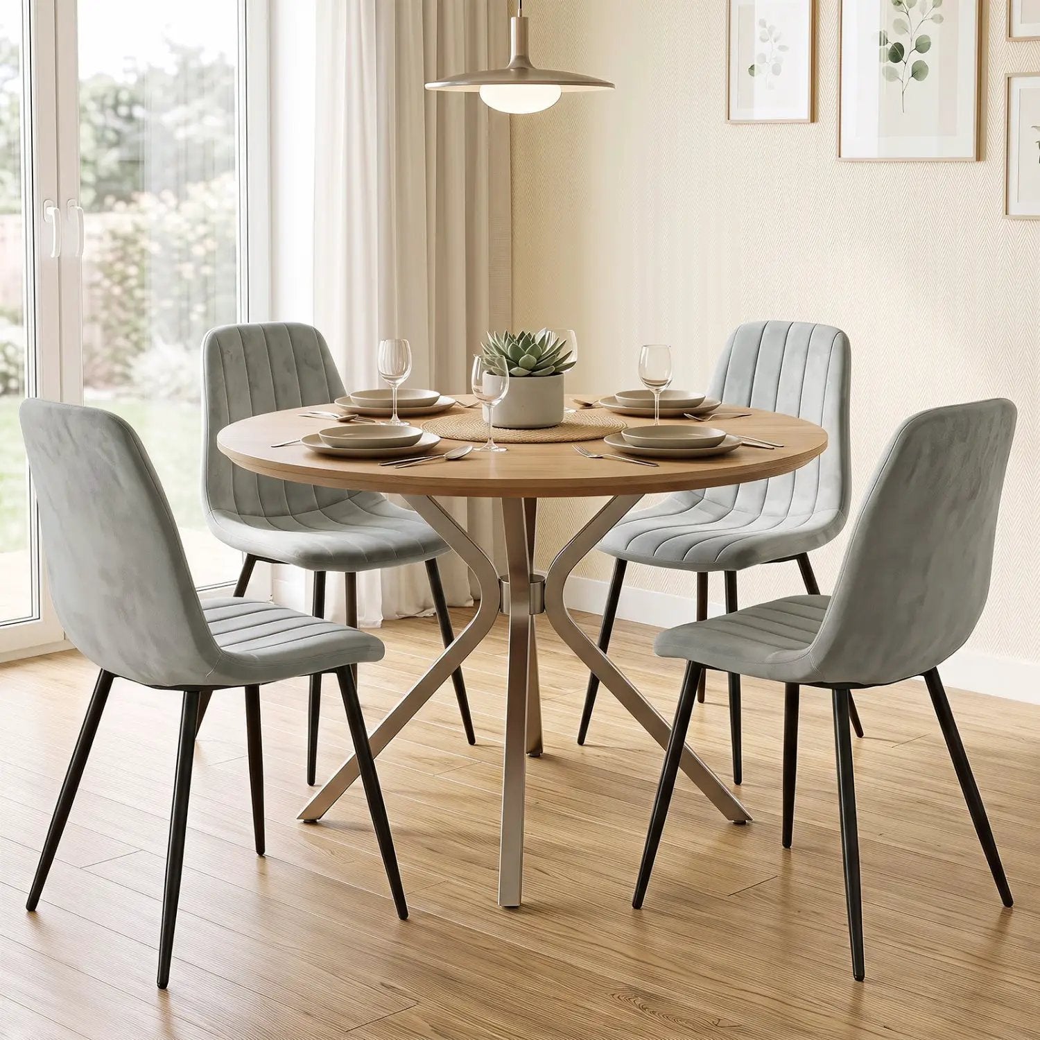Upholstered Dining Chairs Set of 4 with Metal Legs by DirectDeals