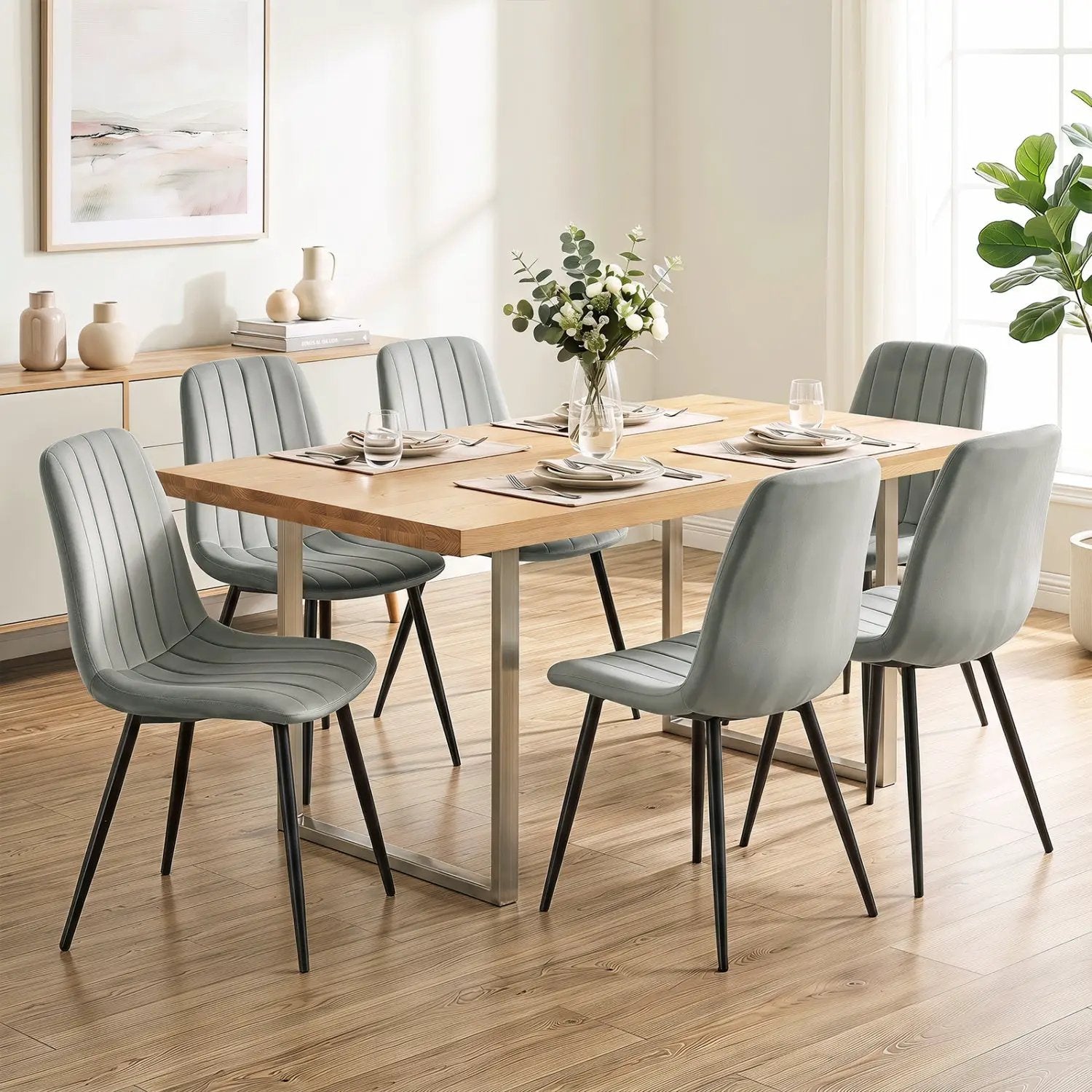 Upholstered Dining Chairs Set of 4 with Metal Legs by DirectDeals