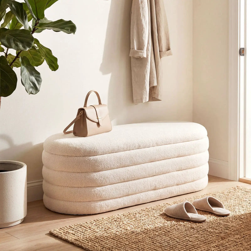 Upholstered Fabric Storage Ottoman Bench for End of Bed with 2 Struts-White by DirectDeals
