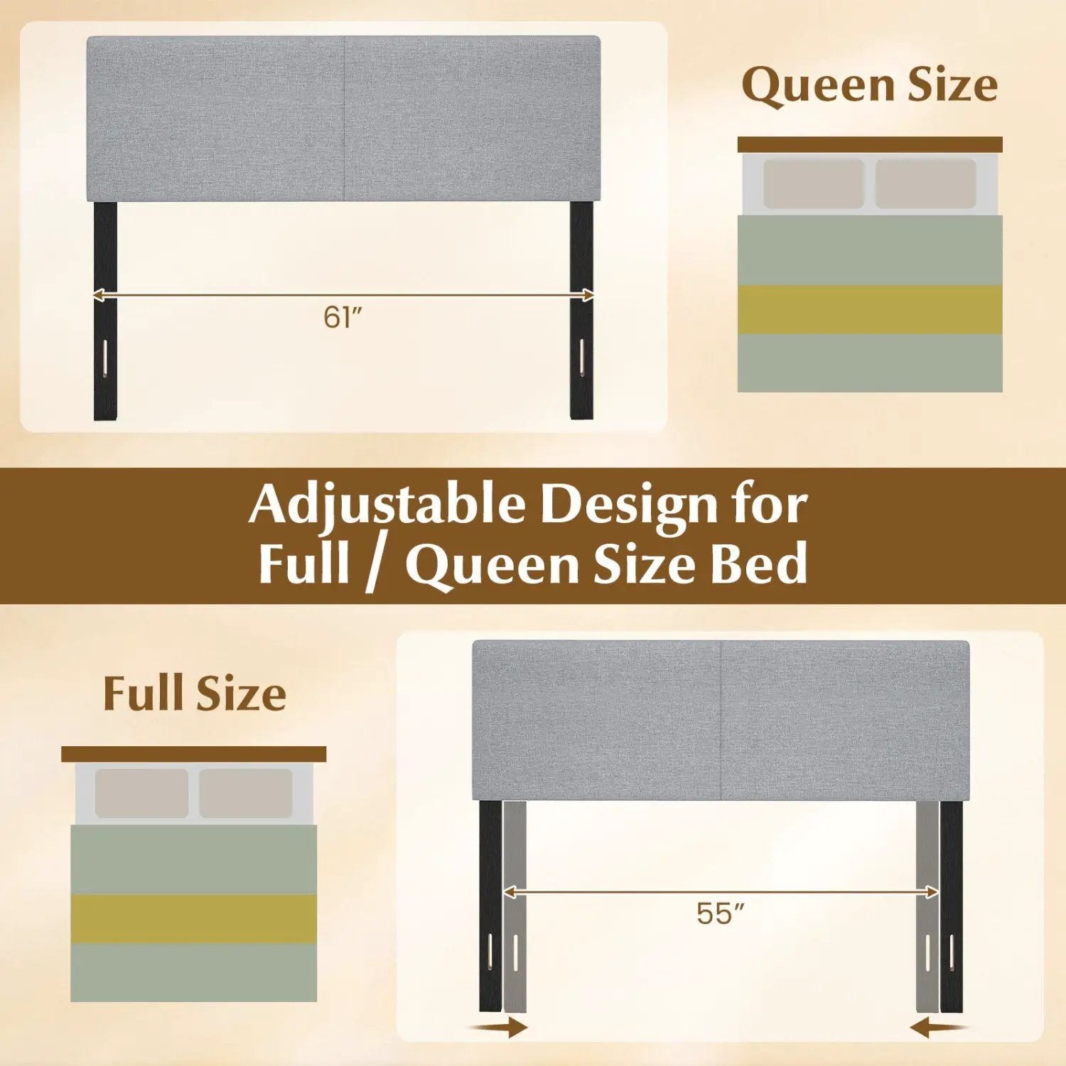 Upholstered Headboard Queen/Full Size Vertical Quilted Panel by DirectDeals