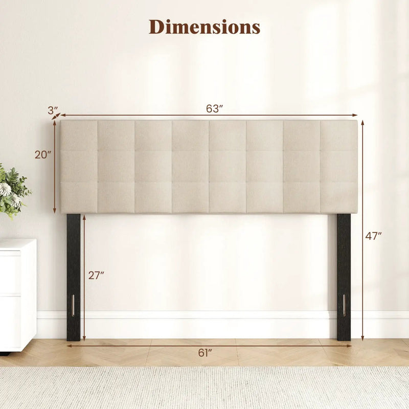 Upholstered Headboard Queen/Full Size with Adjustable Legs by DirectDeals