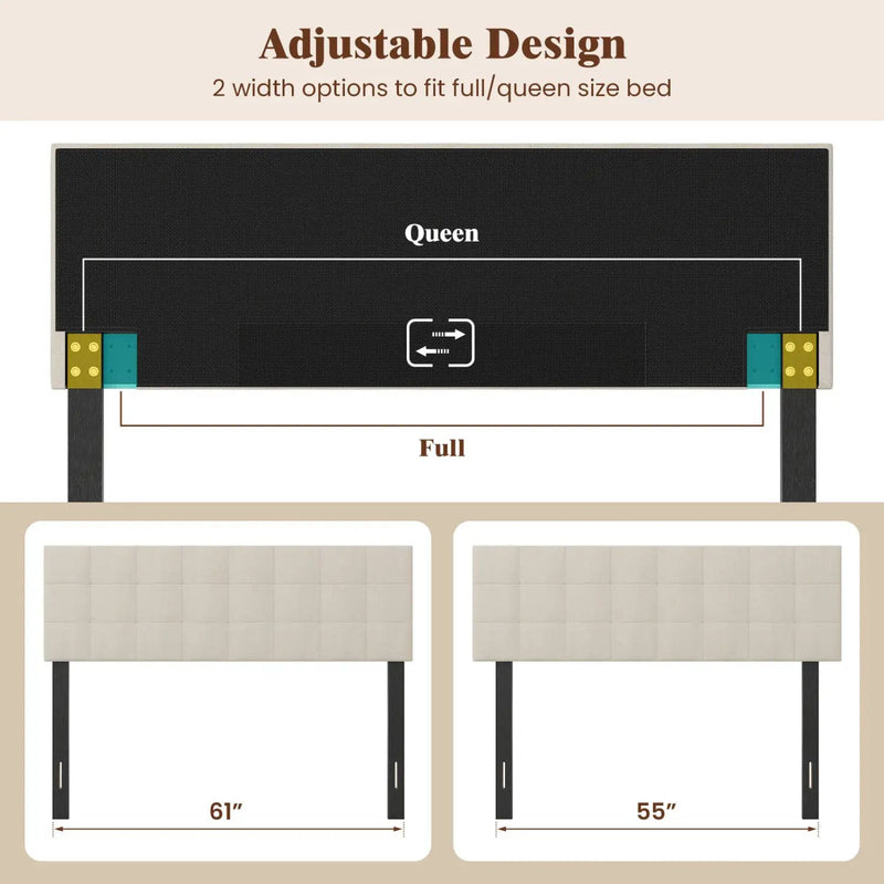 Upholstered Headboard Queen/Full Size with Adjustable Legs by DirectDeals