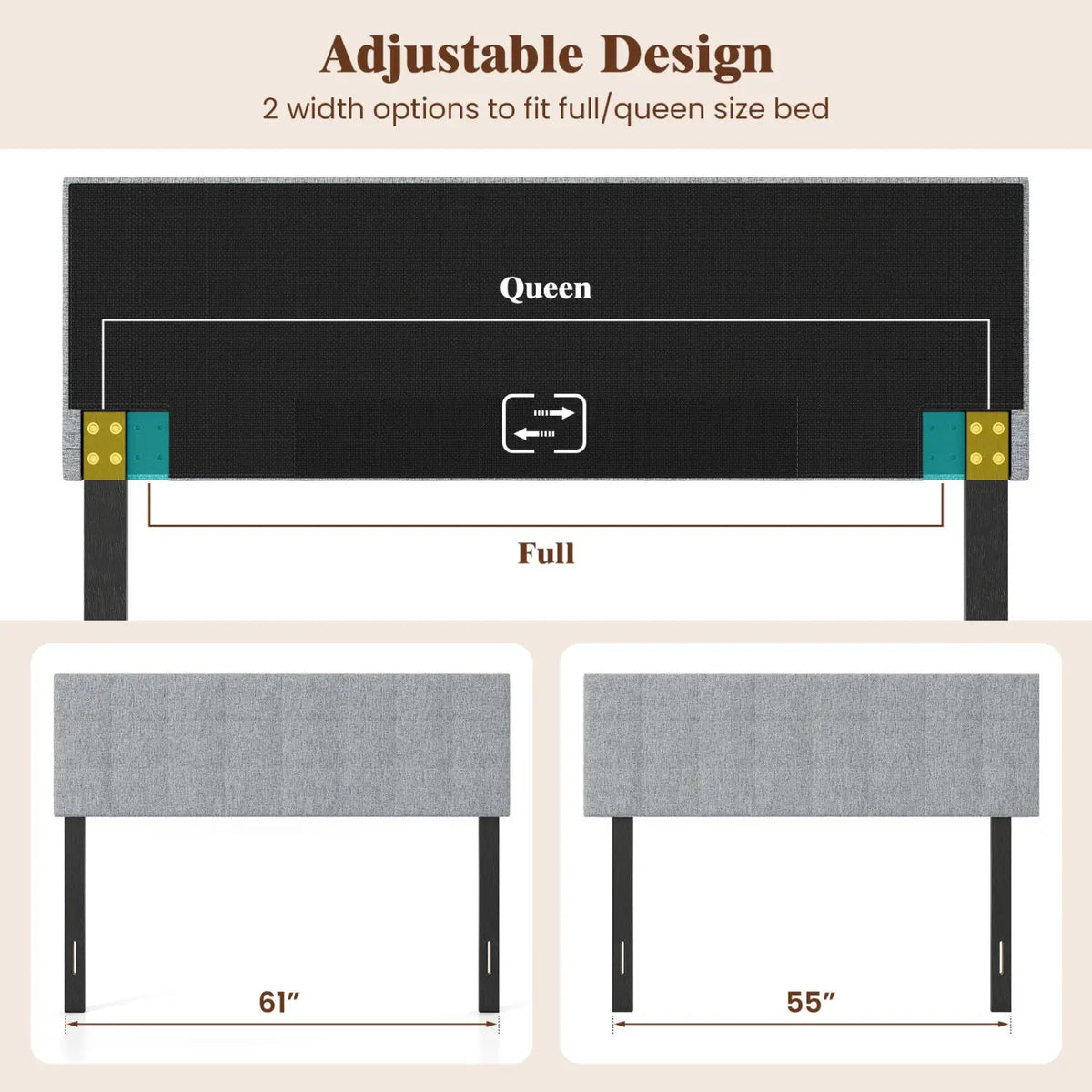 Upholstered Headboard Queen/Full Size with Adjustable Legs, photo 8 of 16