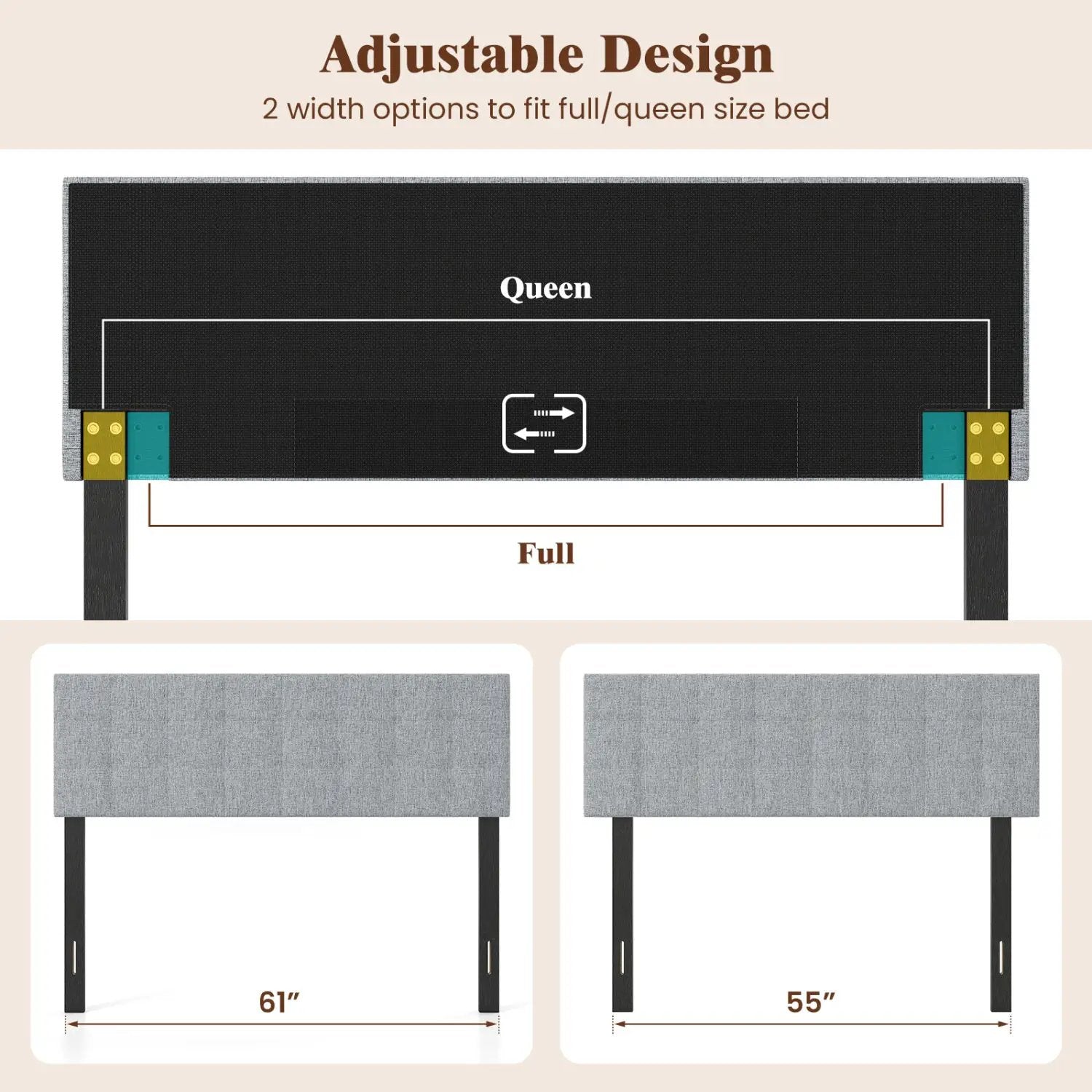 Upholstered Headboard Queen/Full Size with Adjustable Legs by DirectDeals