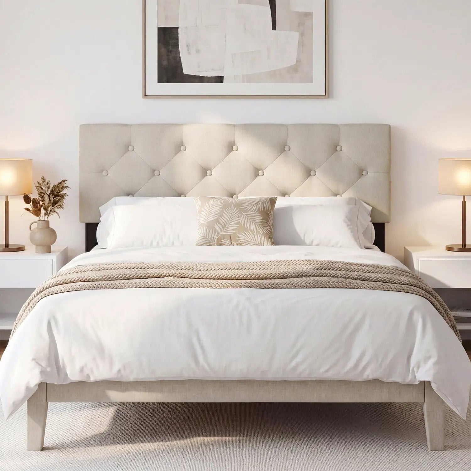 Upholstered Tufted Headboard Queen/Full Size with Adjustable Legs by DirectDeals