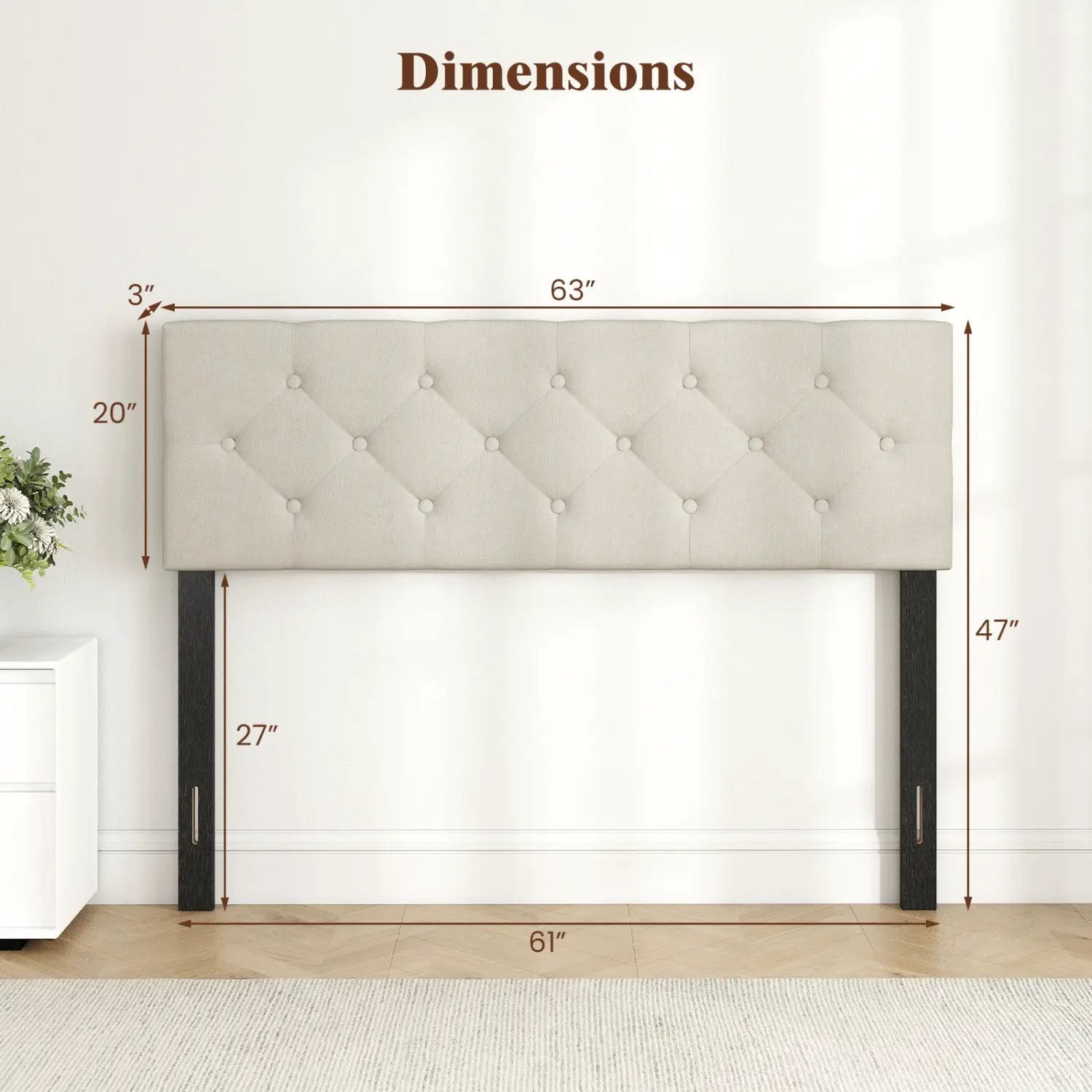 Upholstered Tufted Headboard Queen/Full Size with Adjustable Legs by DirectDeals