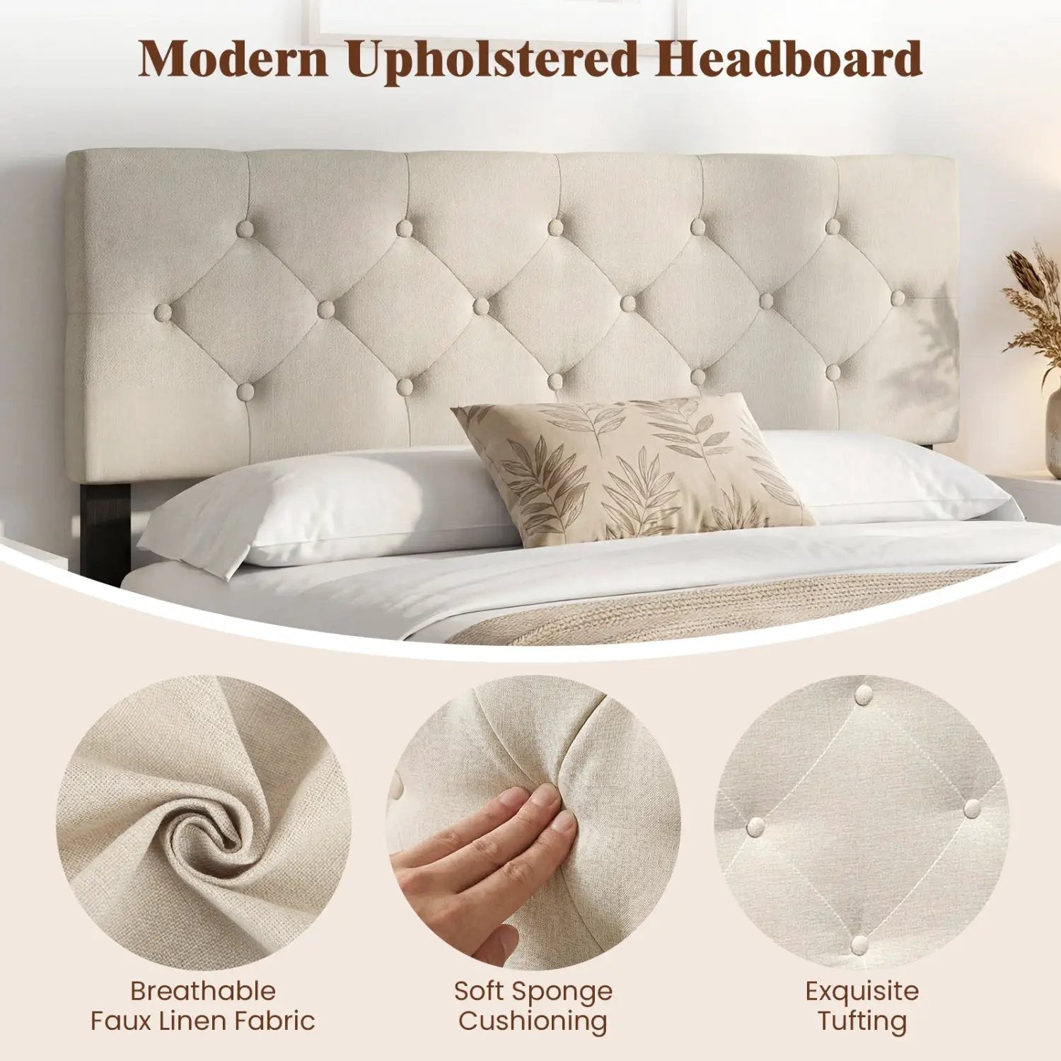 Upholstered Tufted Headboard Queen/Full Size with Adjustable Legs by DirectDeals