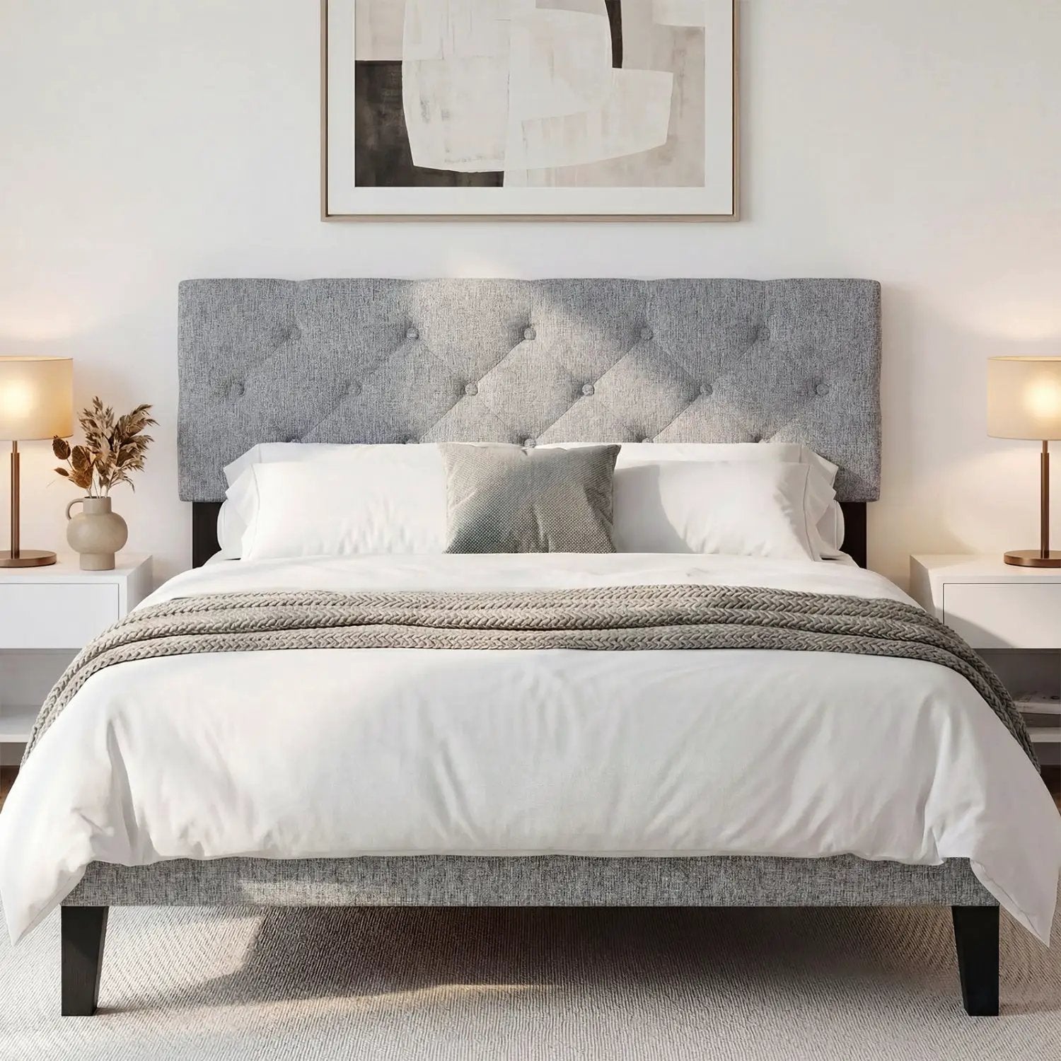 Upholstered Tufted Headboard Queen/Full Size with Adjustable Legs by DirectDeals