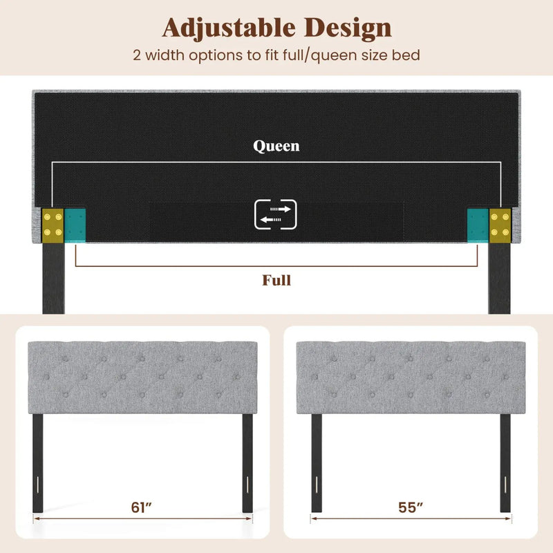 Upholstered Tufted Headboard Queen/Full Size with Adjustable Legs by DirectDeals