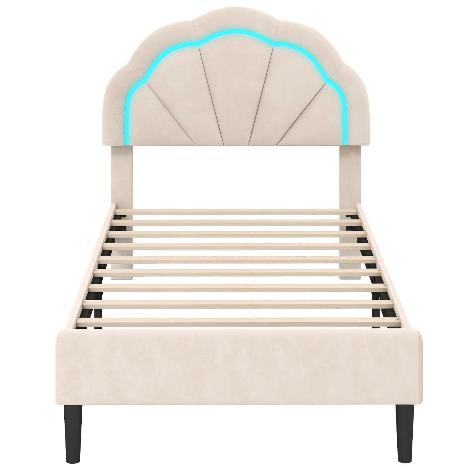 Upholstered LED Bed Frame with Adjustable Flower Headboard and Metal Support Feet-Twin Size by DirectDeals